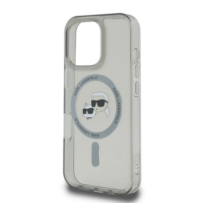 MagSafe hoesje voor Apple iPhone 16 Pro, Karl Lagerfeld, IML Metal Karl & Choupette's Heads, Zwart