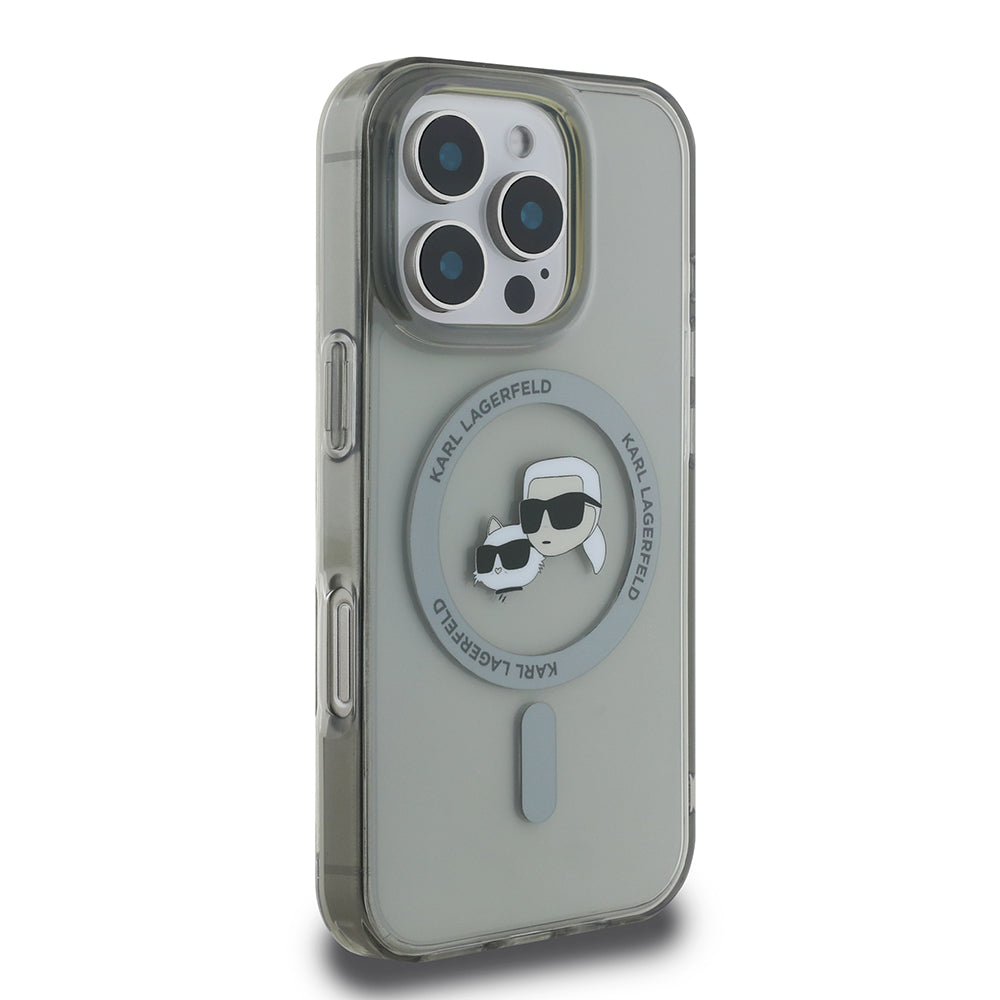 MagSafe hoesje voor Apple iPhone 16 Pro, Karl Lagerfeld, IML Metal Karl & Choupette's Heads, Zwart