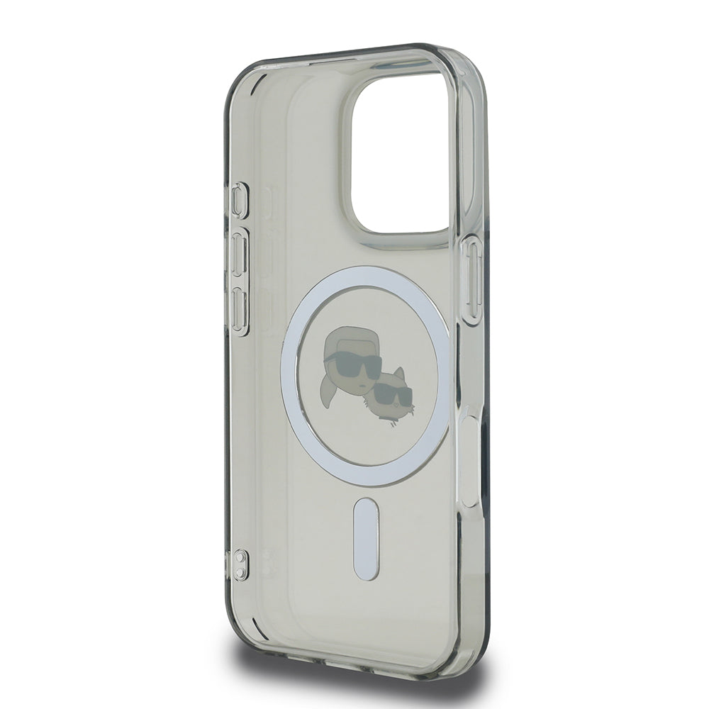 MagSafe hoesje voor Apple iPhone 16 Pro, Karl Lagerfeld, IML Metal Karl & Choupette's Heads, Zwart