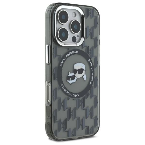 MagSafe hoesje voor Apple iPhone 16 Pro, Karl Lagerfeld, IML Monogram Karl & Choupette's Heads, Zwart