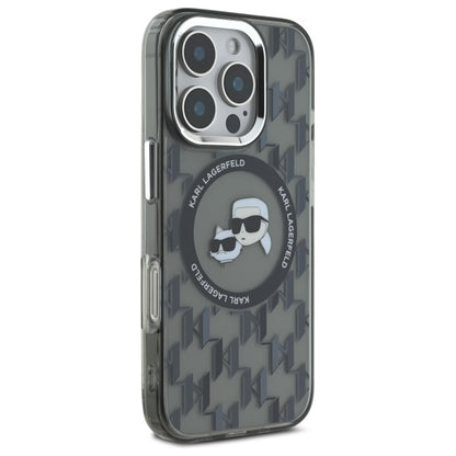 MagSafe hoesje voor Apple iPhone 16 Pro, Karl Lagerfeld, IML Monogram Karl & Choupette's Heads, Zwart