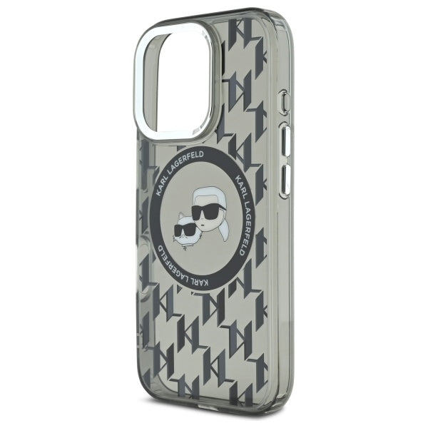 MagSafe hoesje voor Apple iPhone 16 Pro, Karl Lagerfeld, IML Monogram Karl & Choupette's Heads, Zwart