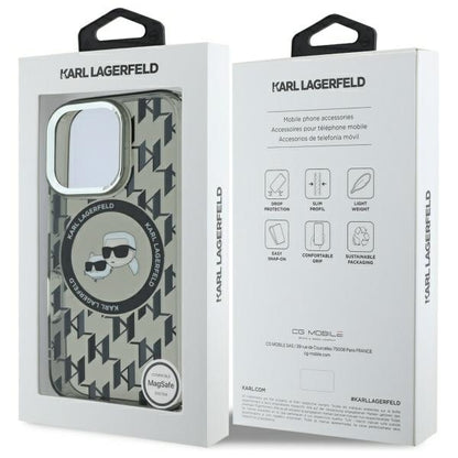 MagSafe hoesje voor Apple iPhone 16 Pro, Karl Lagerfeld, IML Monogram Karl & Choupette's Heads, Zwart