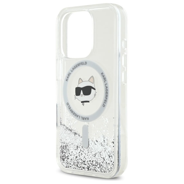 MagSafe Case for Apple iPhone 16 Pro, Karl Lagerfeld, Liquid Glitter Choupette's Head, Transparent