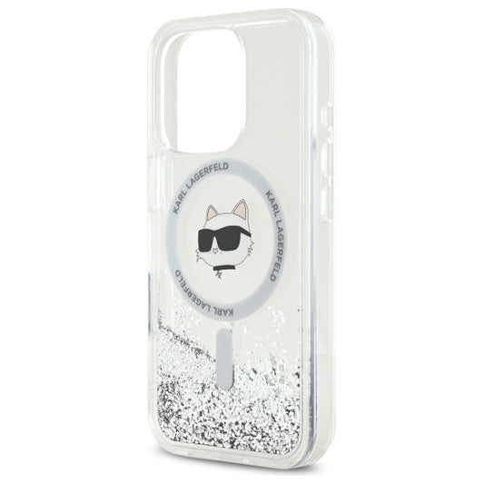 MagSafe hoes voor Apple iPhone 16 Pro, Karl Lagerfeld, Liquid Glitter Choupette's Head, Transparant