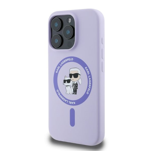 MagSafe hoesje voor Apple iPhone 16 Pro, Karl Lagerfeld, Silicone Ring Karl & Choupette, Paars