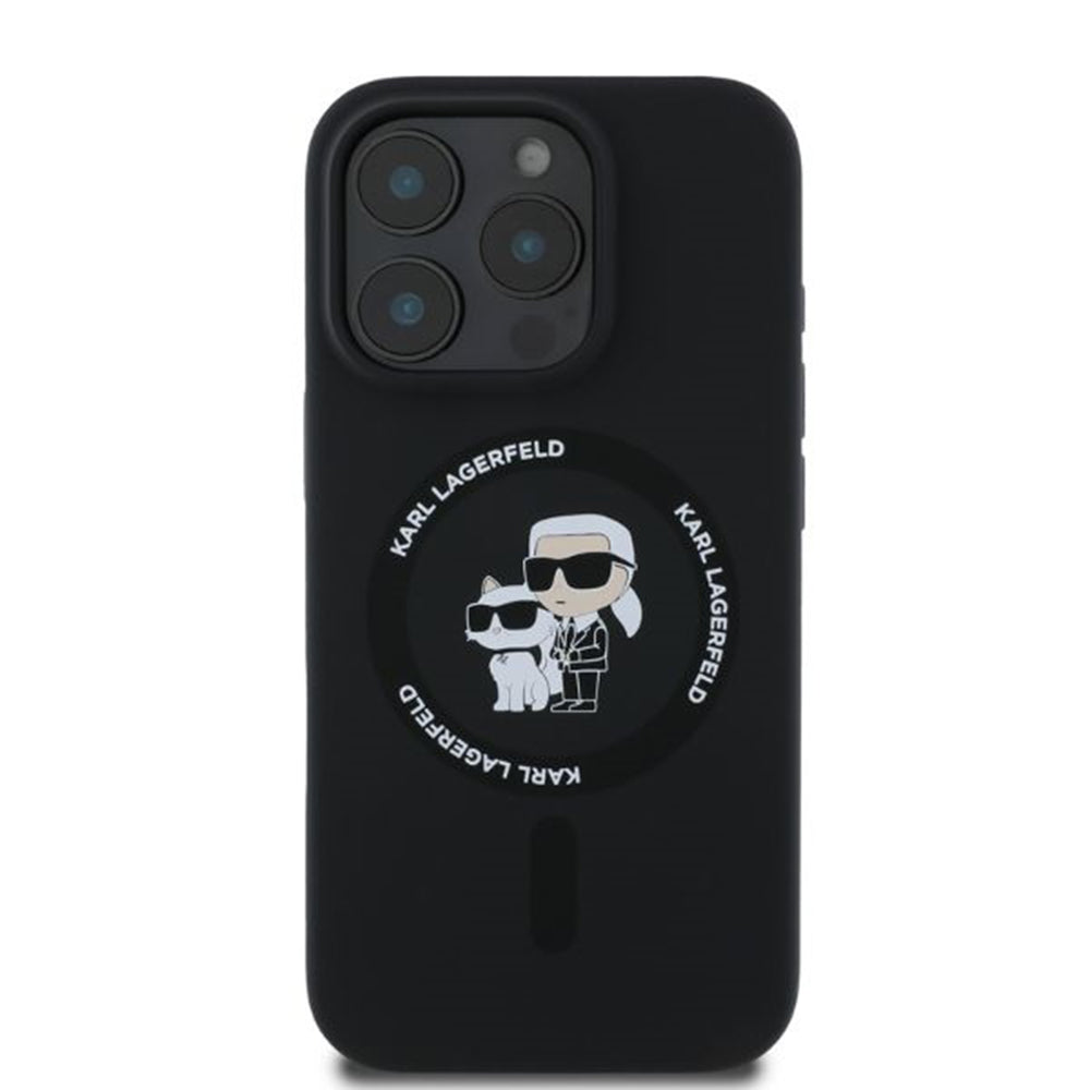 MagSafe hoesje voor Apple iPhone 16 Pro, Karl Lagerfeld, Silicone Ring Karl & Choupette, Zwart