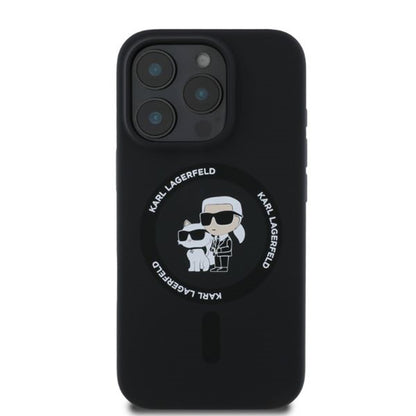 MagSafe hoesje voor Apple iPhone 16 Pro, Karl Lagerfeld, Silicone Ring Karl & Choupette, Zwart