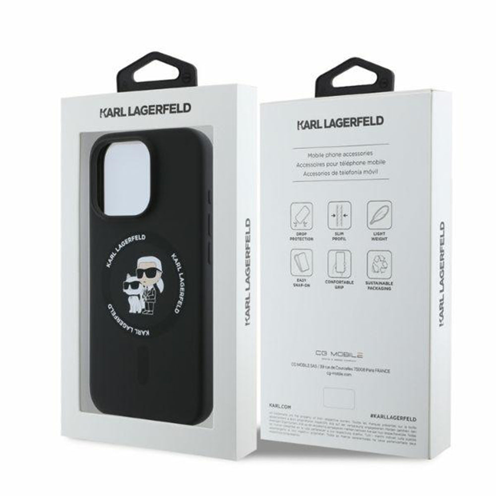 MagSafe hoesje voor Apple iPhone 16 Pro, Karl Lagerfeld, Silicone Ring Karl & Choupette, Zwart
