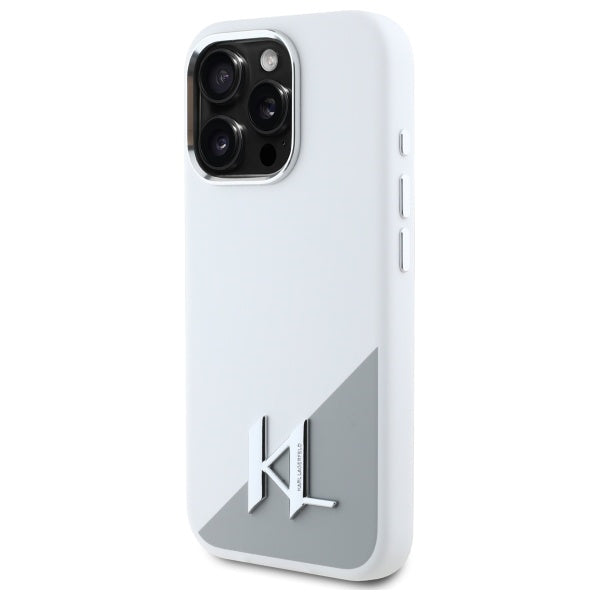 MagSafe hoesje voor Apple iPhone 16 Pro, Karl Lagerfeld, Silicone Shadow Metal Initial, Wit