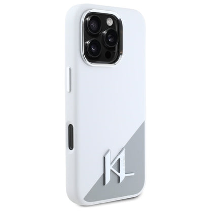 MagSafe hoesje voor Apple iPhone 16 Pro, Karl Lagerfeld, Silicone Shadow Metal Initial, Wit