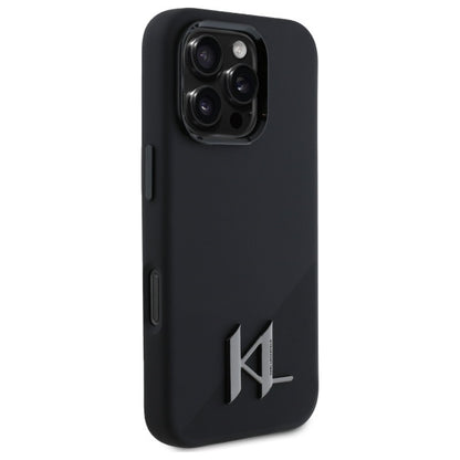 MagSafe hoesje voor Apple iPhone 16 Pro, Karl Lagerfeld, Silicone Shadow Metal Initial, Zwart