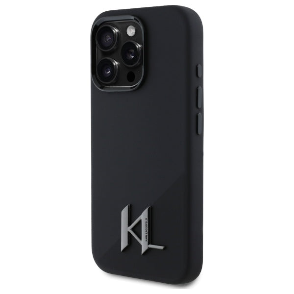 MagSafe hoesje voor Apple iPhone 16 Pro, Karl Lagerfeld, Silicone Shadow Metal Initial, Zwart