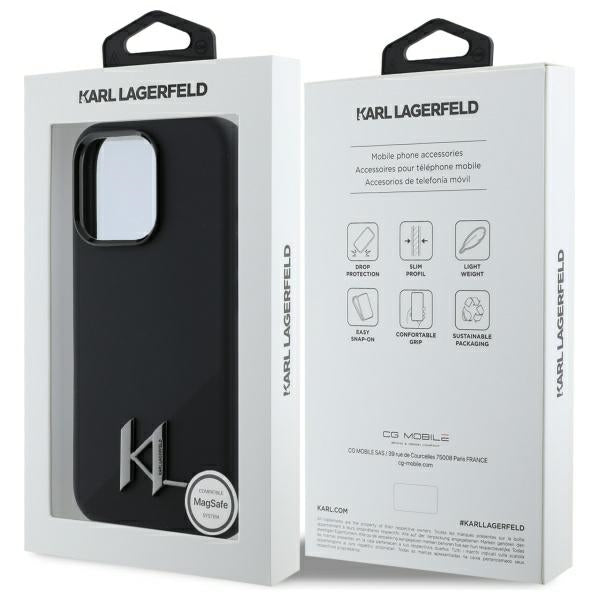 MagSafe hoesje voor Apple iPhone 16 Pro, Karl Lagerfeld, Silicone Shadow Metal Initial, Zwart
