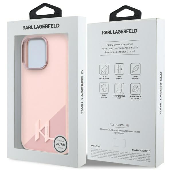 MagSafe hoesje voor Apple iPhone 16 Pro, Karl Lagerfeld, Silicone Shadow Metal Initial, Roze