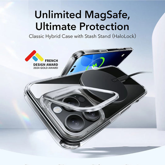 MagSafe hoesje voor Apple iPhone 16 Pro Max, ESR, Classic Hybrid Kickstand, Transparant