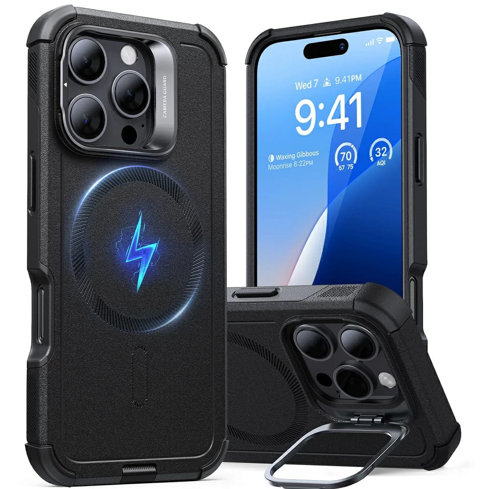 MagSafe Case for Apple iPhone 16 Pro Max, ESR, Cyber Armor Kickstand, Black