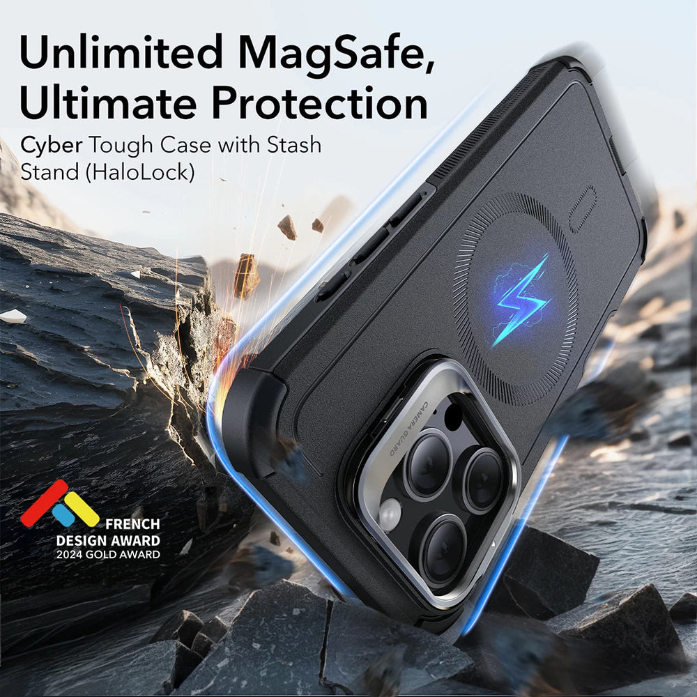 MagSafe Case for Apple iPhone 16 Pro Max, ESR, Cyber Armor Kickstand, Black