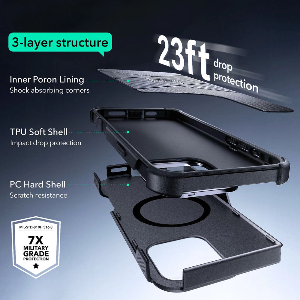 MagSafe Case for Apple iPhone 16 Pro Max, ESR, Cyber Armor Kickstand, Black