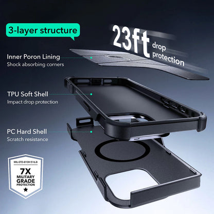 MagSafe Case for Apple iPhone 16 Pro Max, ESR, Cyber Armor Kickstand, Black