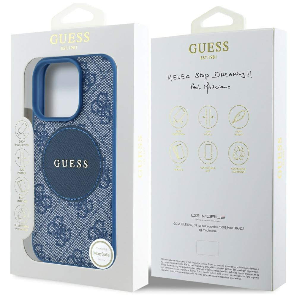 MagSafe hoesje voor Apple iPhone 16 Pro Max, Guess, 4G Circle Classic Logo, Blauw