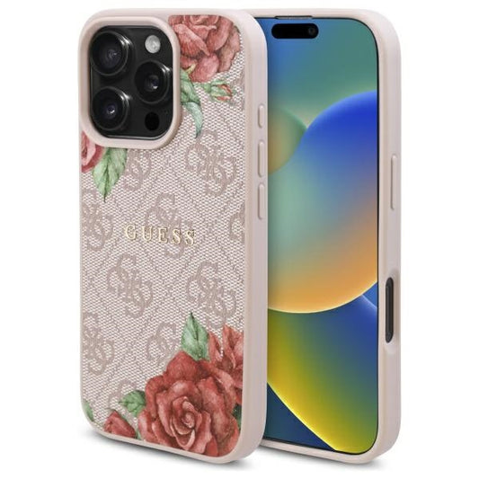 MagSafe hoesje voor Apple iPhone 16 Pro Max, Guess, 4G Flowers Print, Roze
