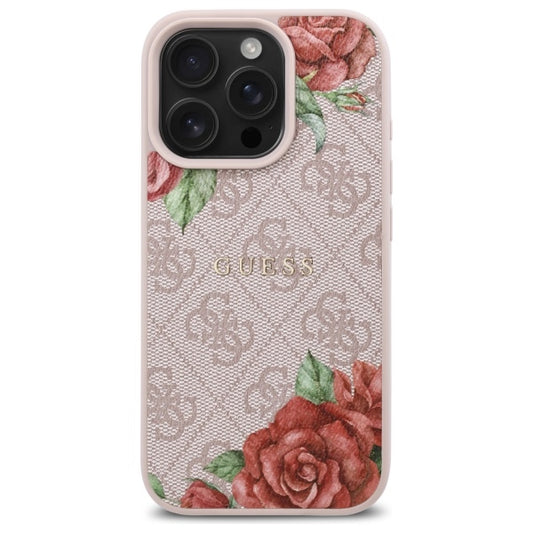 MagSafe hoesje voor Apple iPhone 16 Pro Max, Guess, 4G Flowers Print, Roze