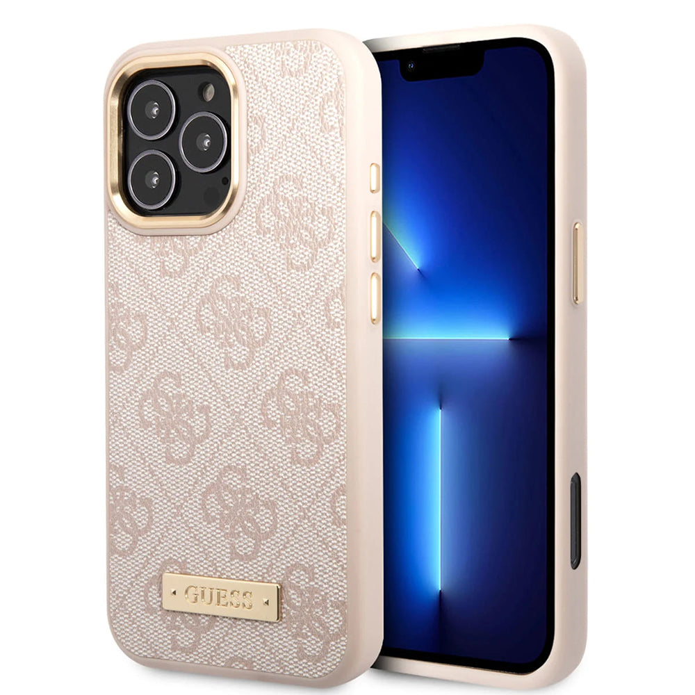 MagSafe hoesje voor Apple iPhone 16 Pro Max, Guess, 4G Logo Plate, Roze