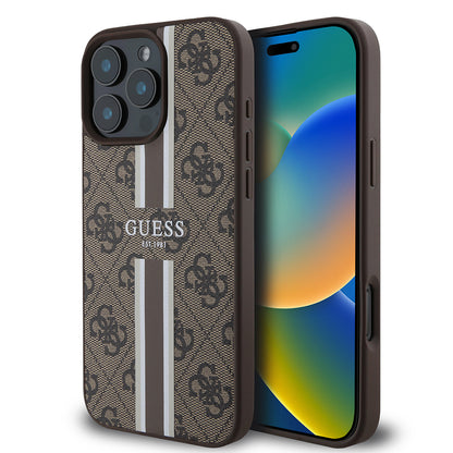 MagSafe hoesje voor Apple iPhone 16 Pro Max, Guess, 4G Printed Stripes, Bruin
