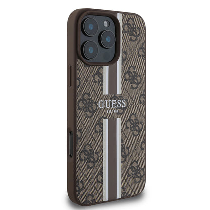 MagSafe hoesje voor Apple iPhone 16 Pro Max, Guess, 4G Printed Stripes, Bruin