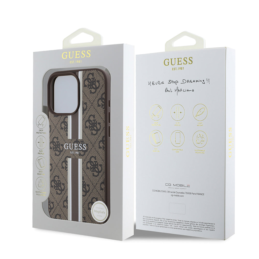 MagSafe hoesje voor Apple iPhone 16 Pro Max, Guess, 4G Printed Stripes, Bruin