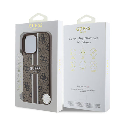 MagSafe hoesje voor Apple iPhone 16 Pro Max, Guess, 4G Printed Stripes, Bruin