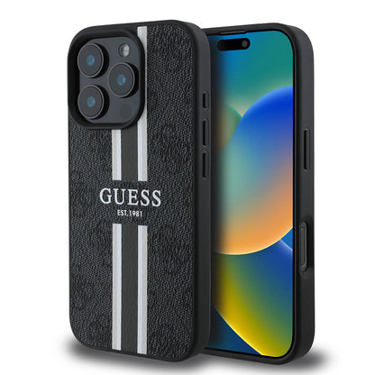 MagSafe hoesje voor Apple iPhone 16 Pro Max, Guess, 4G Printed Stripes, Zwart