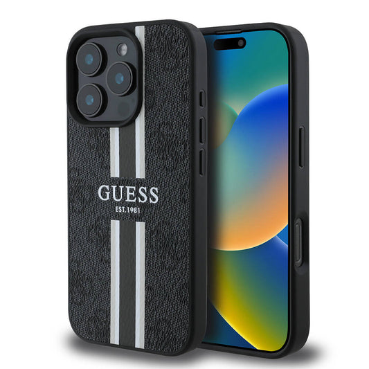 MagSafe hoesje voor Apple iPhone 16 Pro Max, Guess, 4G Printed Stripes, Zwart