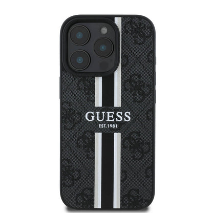 MagSafe hoesje voor Apple iPhone 16 Pro Max, Guess, 4G Printed Stripes, Zwart