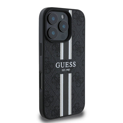 MagSafe hoesje voor Apple iPhone 16 Pro Max, Guess, 4G Printed Stripes, Zwart