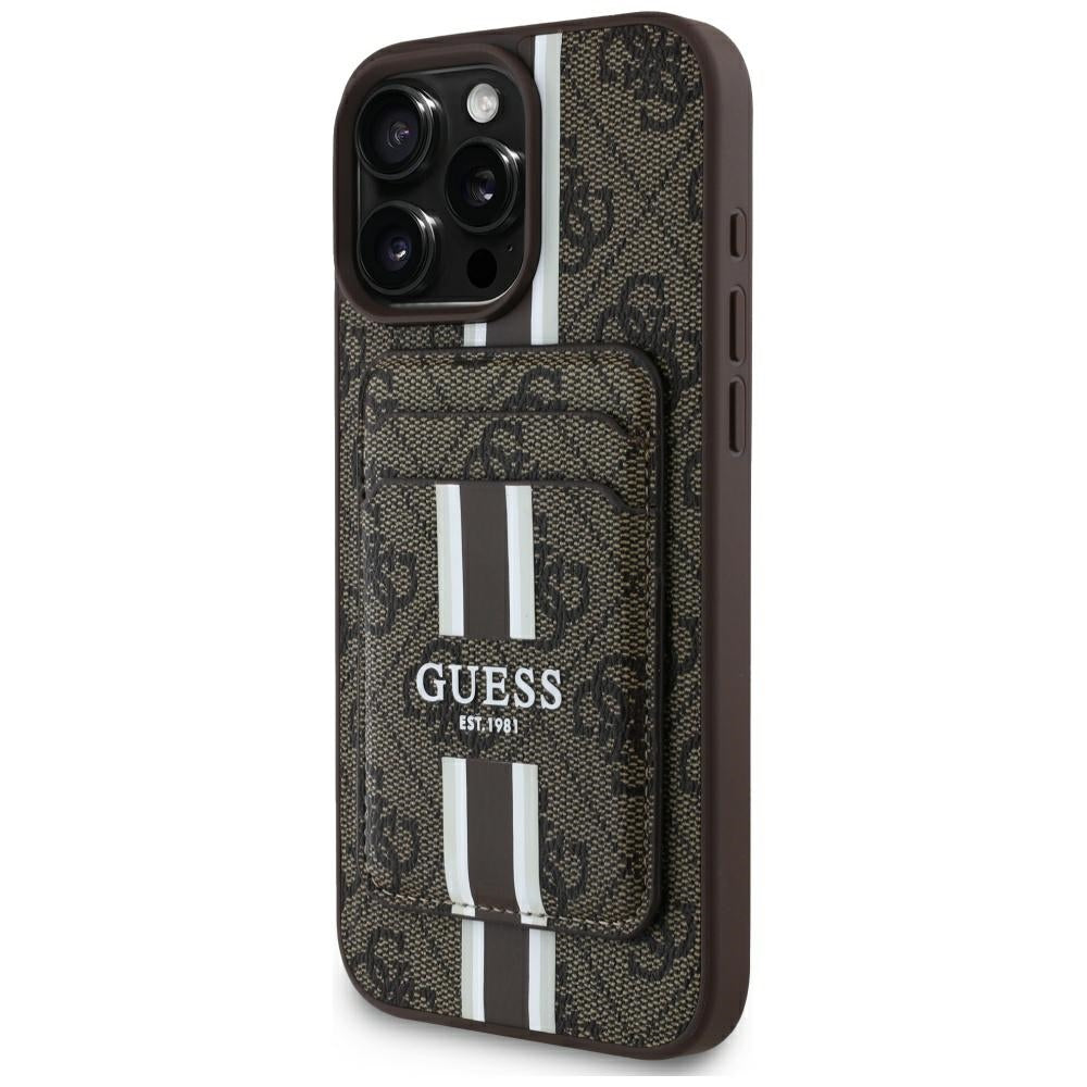 MagSafe hoesje voor Apple iPhone 16 Pro Max, Guess, Cardslot 4G Stripes, Bruin