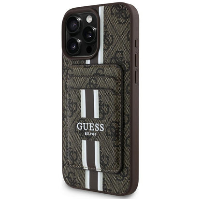 MagSafe hoesje voor Apple iPhone 16 Pro Max, Guess, Cardslot 4G Stripes, Bruin