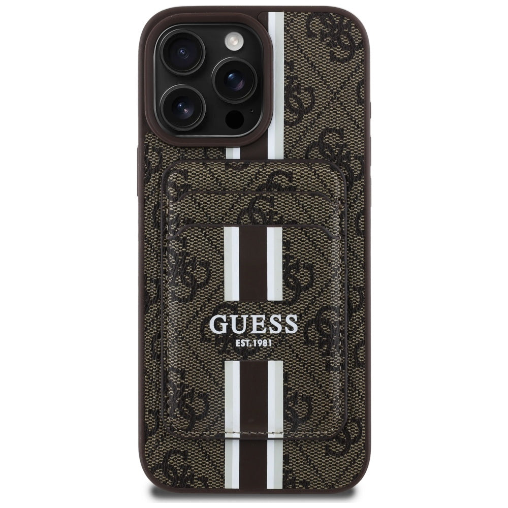 MagSafe hoesje voor Apple iPhone 16 Pro Max, Guess, Cardslot 4G Stripes, Bruin
