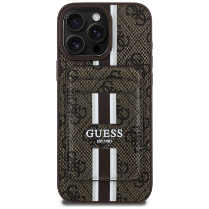 MagSafe hoesje voor Apple iPhone 16 Pro Max, Guess, Cardslot 4G Stripes, Bruin
