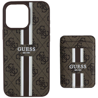 MagSafe hoesje voor Apple iPhone 16 Pro Max, Guess, Cardslot 4G Stripes, Bruin