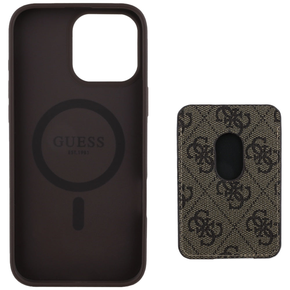 MagSafe hoesje voor Apple iPhone 16 Pro Max, Guess, Cardslot 4G Stripes, Bruin