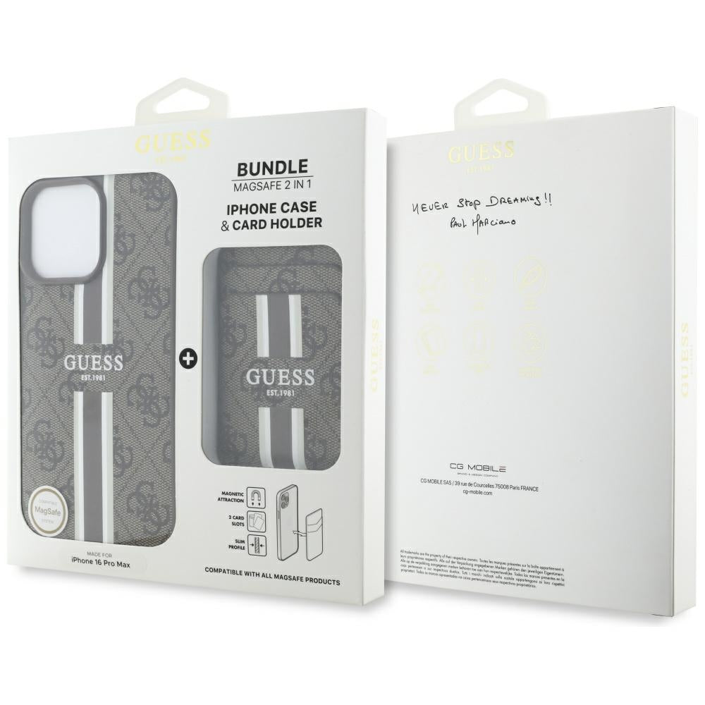 MagSafe hoesje voor Apple iPhone 16 Pro Max, Guess, Cardslot 4G Stripes, Bruin
