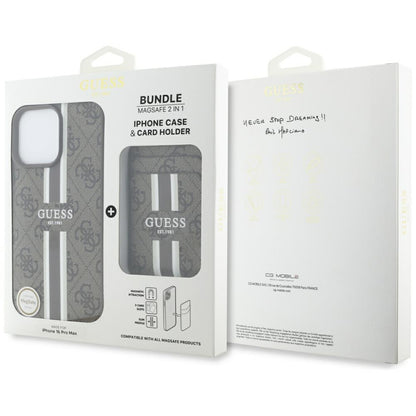 MagSafe hoesje voor Apple iPhone 16 Pro Max, Guess, Cardslot 4G Stripes, Bruin