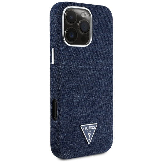 MagSafe hoesje voor Apple iPhone 16 Pro Max, Guess, Denim Triangle Logo, Blauw