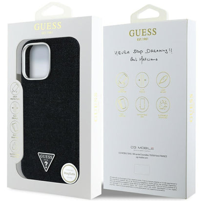 MagSafe hoesje voor Apple iPhone 16 Pro Max, Guess, Denim Triangle Logo, Zwart