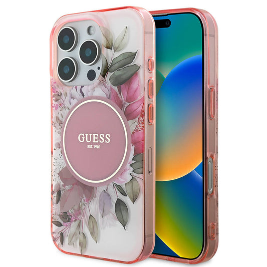 MagSafe hoesje voor Apple iPhone 16 Pro Max, Guess, IML Flower & Tonal Circle, Roze