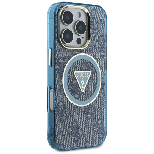 MagSafe hoesje voor Apple iPhone 16 Pro Max, Guess, IML Glitter 4G Circle Triangle, Blauw
