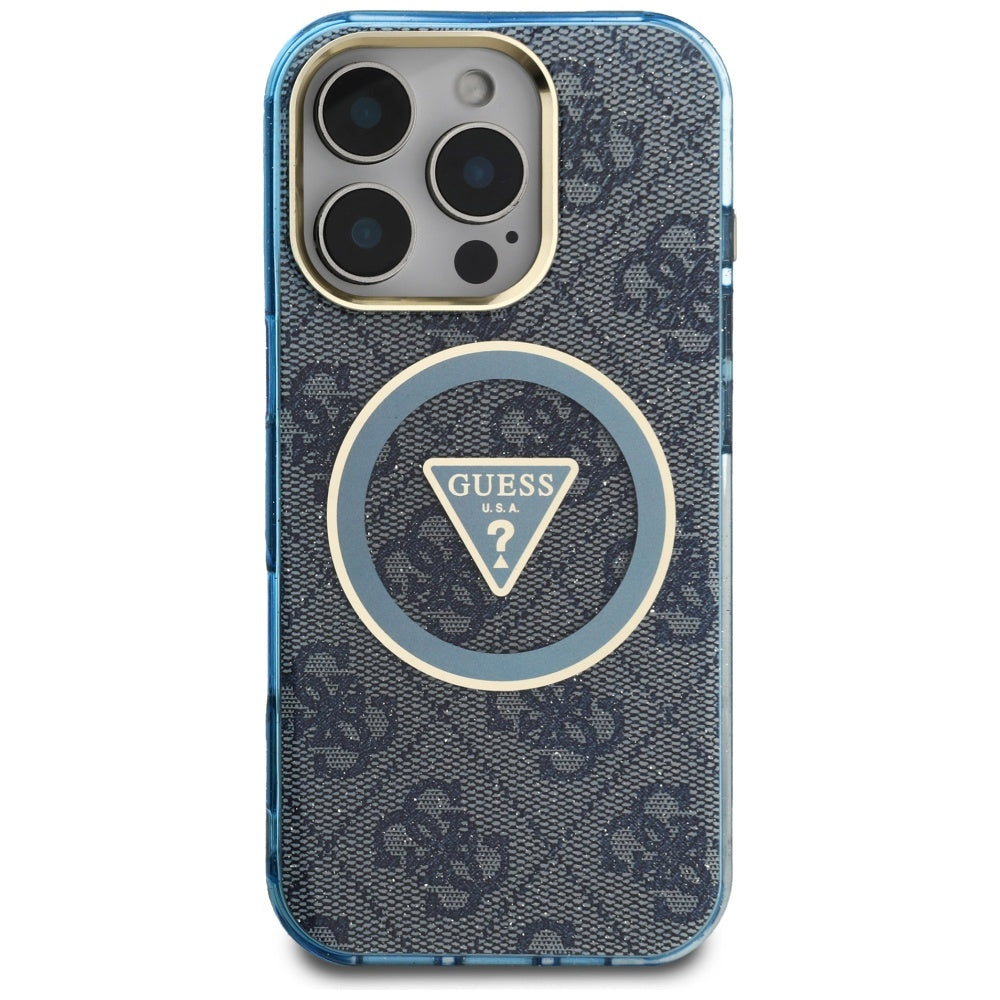 MagSafe hoesje voor Apple iPhone 16 Pro Max, Guess, IML Glitter 4G Circle Triangle, Blauw