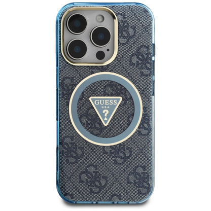 MagSafe hoesje voor Apple iPhone 16 Pro Max, Guess, IML Glitter 4G Circle Triangle, Blauw